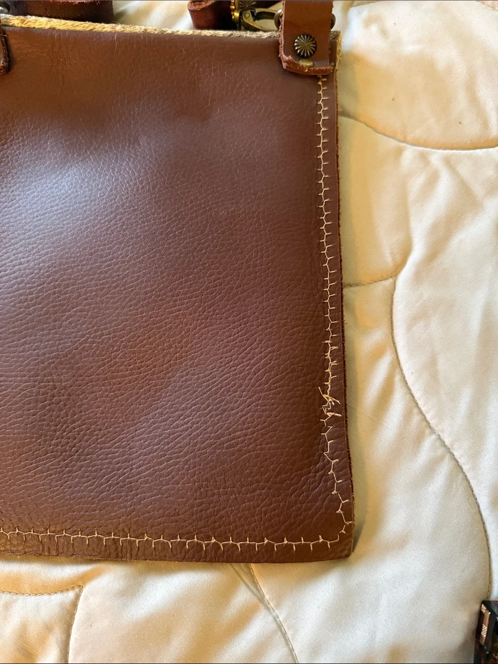 Brown Leather Crossbody Bag with Haircalf Flap and Fringe
